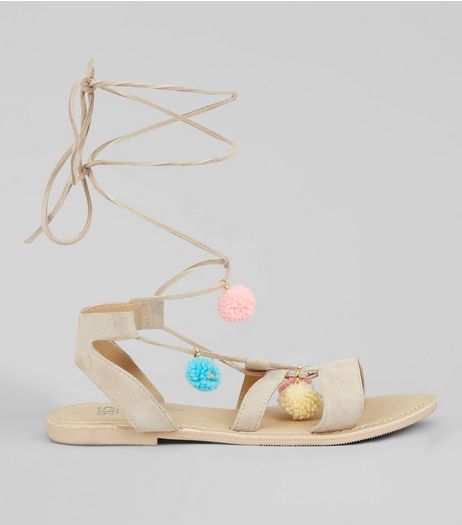 Teens Mink Suede Pom Pom Sandals | New Look
