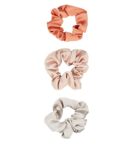 3 Pack Light Brown Sateen Crunchies | New Look