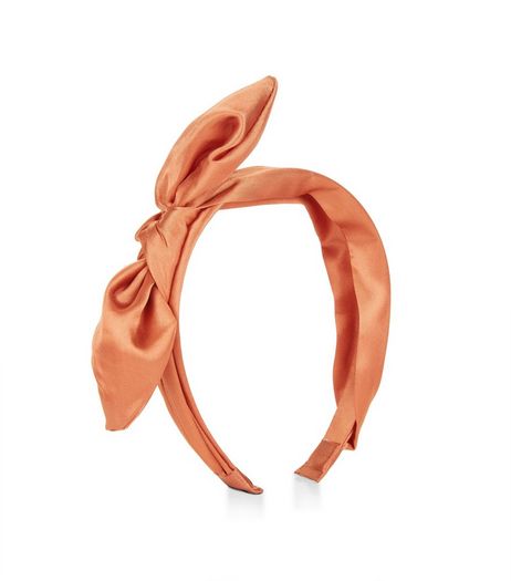 Orange Sateen Bow Alice Band | New Look