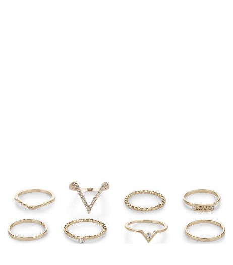 8 Pack Gold Textured Stack Rings | New Look