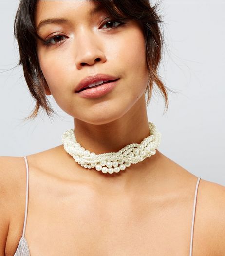 Cream Plaited Pearl Choker | New Look