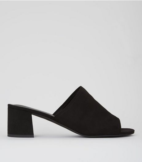 Wide Fit Black Suedette Block Heel Mules | New Look