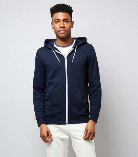 Navy Zip Front Hoodie | New Look