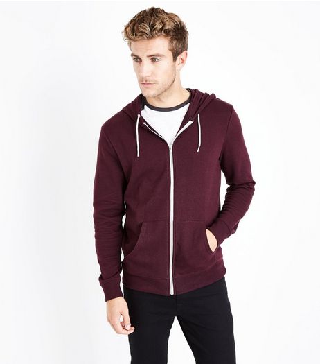 Burgundy Zip Front Hoody | New Look