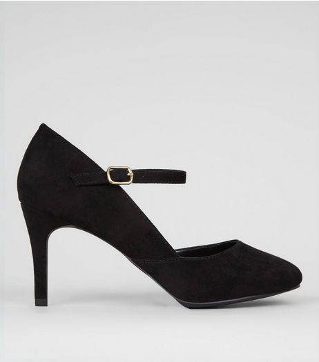 Black Suedette Ankle Strap Court Shoes | New Look