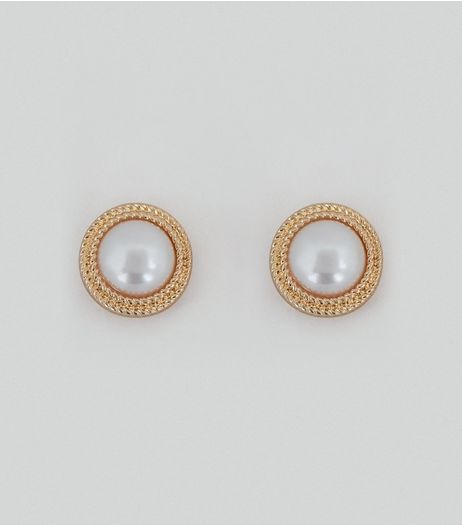 Gold Rope Edge Pearl Studs | New Look