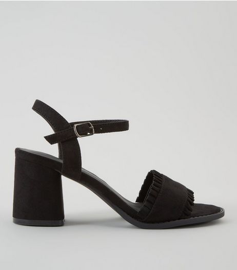 Teens Black Suedette Frill Trim Block Heels | New Look