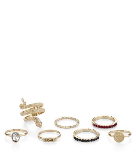 7 Gold Snake Stack Rings | New Look
