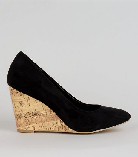 Black Suedette Cork Wedge Heels | New Look