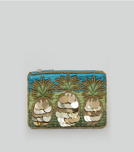 Blue Pineapple Embellished Zip Top Purse | New Look