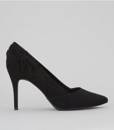 Black Suedette Twist Side Pointed Heels | New Look