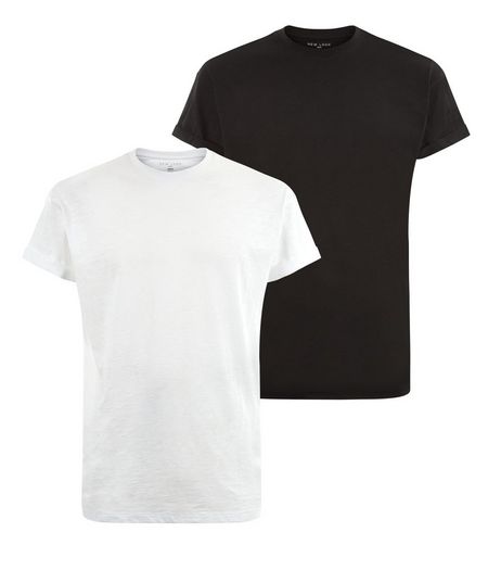 2 Pack Black and White Roll Sleeve T-Shirts | New Look