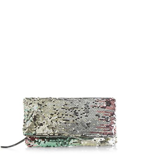 Green Sequin Foldover Clutch | New Look