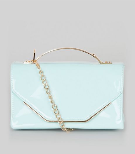 Mint Green Patent Metal Trim Cross Body Bag | New Look