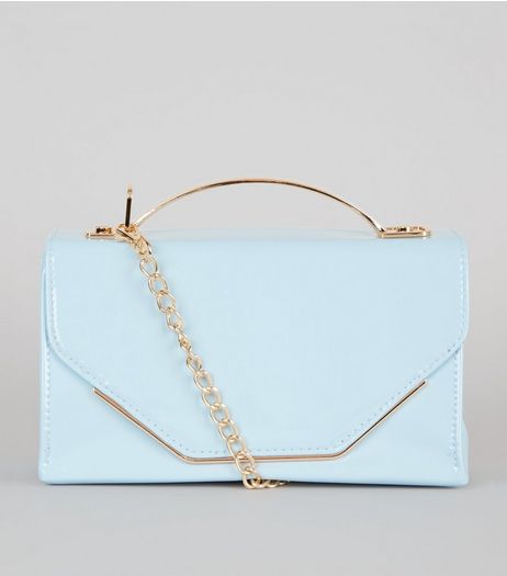 Pale Blue Patent Metal Trim Cross Body Bag | New Look