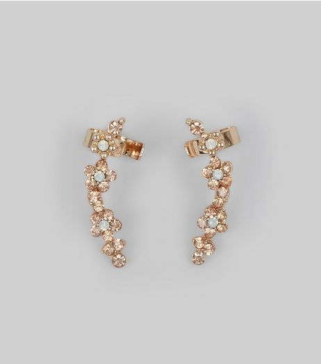Gold Flower Stone Ear Cuffs | New Look