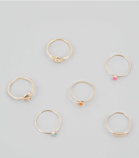 6 Pack Gold Stacking Rings | New Look