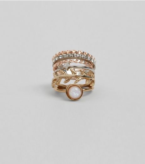 Gold Iridescent Ring Stack | New Look