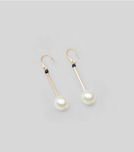 Gold Bar and Pearl Drop Earrings | New Look