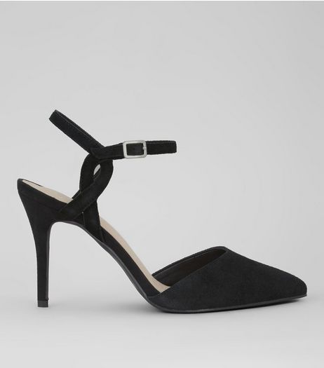 Black Comfort Suede Cross Strap Side Heels | New Look