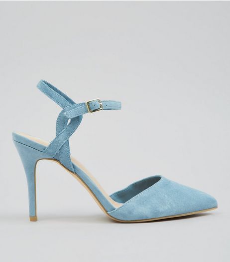 Blue Comfort Suede Cross Strap Side Pointed Heels | New Look