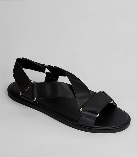 Wide Fit Black Ring Strap Footbed Sandals | New Look