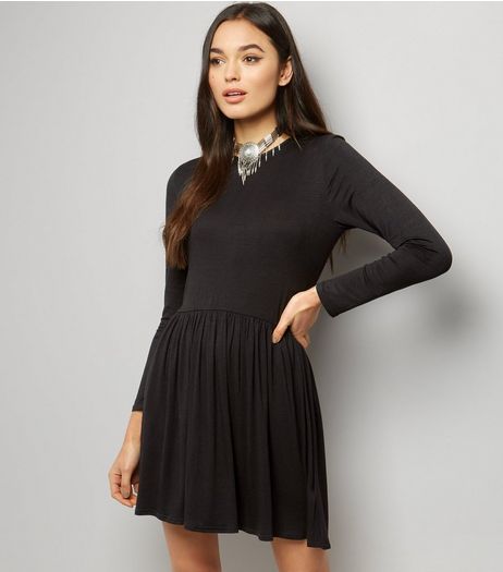 Black Long Sleeve Smock Dress | New Look