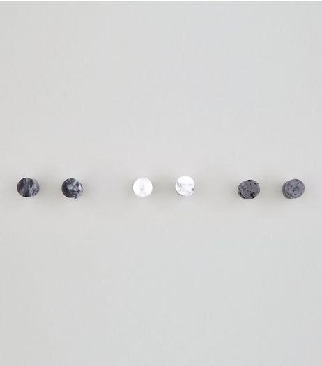 3 Pack Marble Print Plug Earrings | New Look