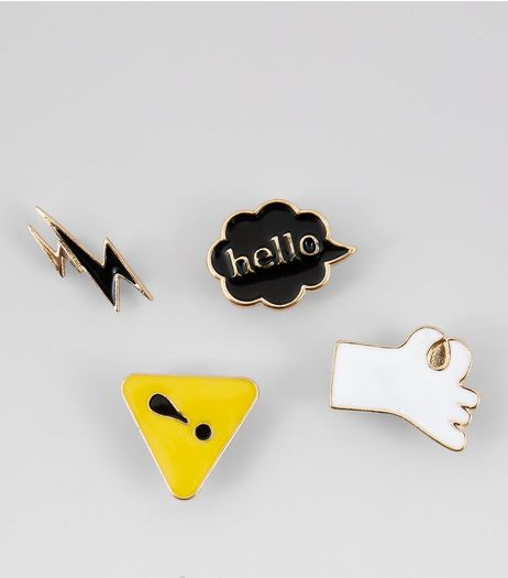 4 Pack Assorted Pin Badges | New Look