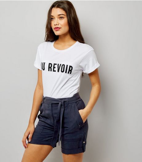 Navy Tie Waist Shorts | New Look