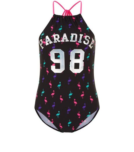 Teens Black Flamingo Print Swimsuit | New Look