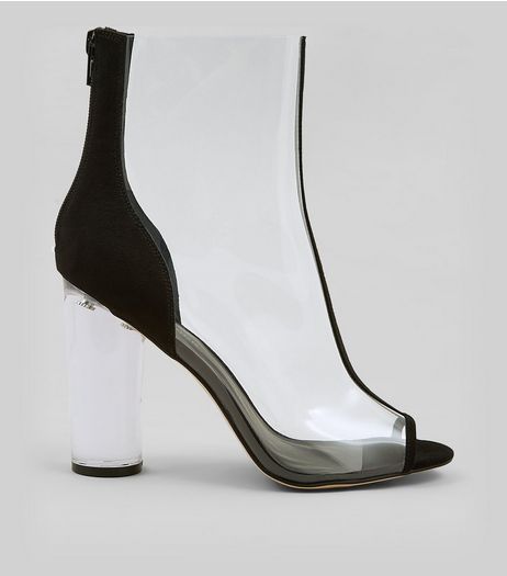 Black Clear Open Toe Heeled Boots | New Look
