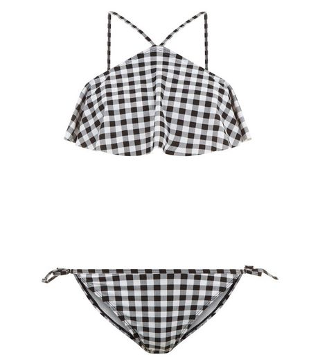 Teens Black Gingham Frill Trim Bikini | New Look