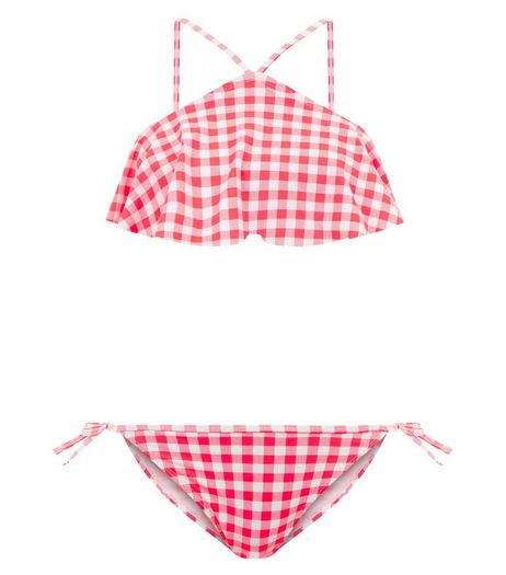Teens Red Gingham Frill Trim Bikini | New Look