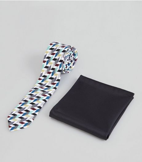 Multicoloured Geometric Tie and Pocket Square | New Look