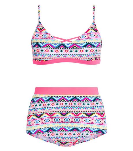 Teens Pink Aztec Print High Waist Bikini | New Look