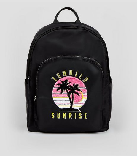 Black Tequila Sunrise Embroidered Backpack | New Look