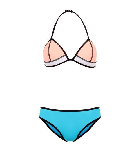 Teens Blue Colour Block Scuba Bikini | New Look