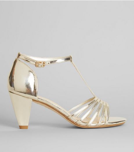 Teens Gold T-Bar Heels | New Look