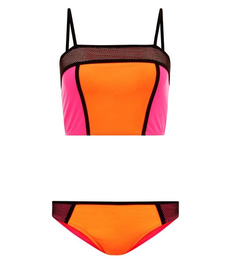 Teens Orange Colour Block Tankini | New Look