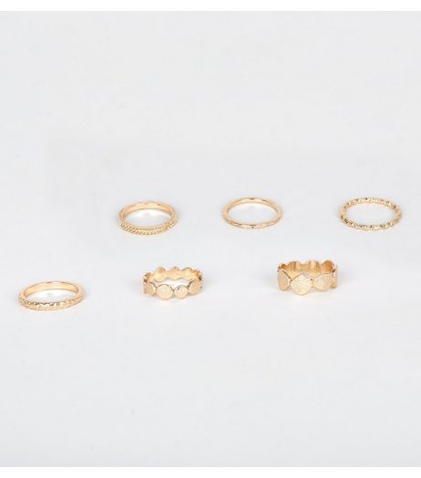 6 Pack Gold Textured Ring Stack | New Look