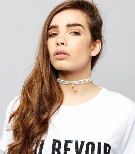 Mint Green Layered Tassel Bead Charm Choker | New Look