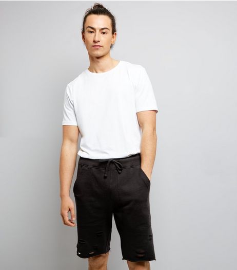 Black Ripped Jersey Shorts | New Look