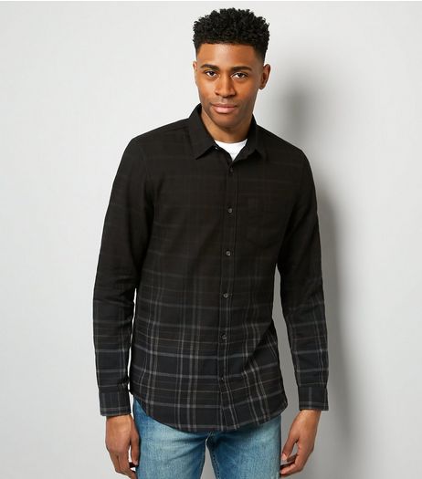 Navy Dip Dye Check Long Sleeve Shirt | New Look