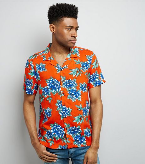 Red Tropical Floral Print Short Sleeve Shirt | New Look