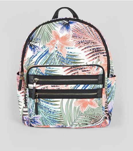 White Tropical Print Backpack | New Look