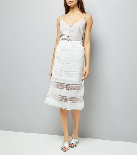 White Crochet Detail Midi Skirt | New Look