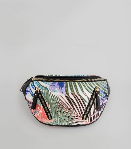 White Tropical Print Bumbag | New Look