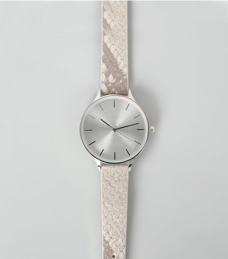 Grey Snakeskin Textured Strap Watch | New Look