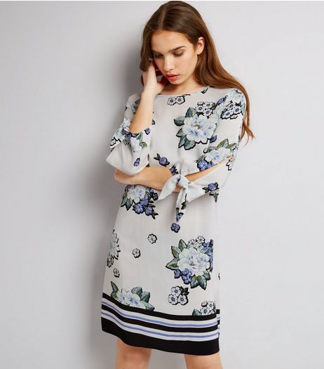White Floral Print Contrast Stripe Hem Tunic | New Look